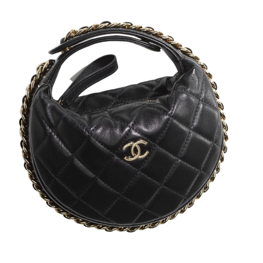 LUXE Lend Designer Handbag Hire Australia Chanel Chain Around Mini Pouch Black Lambskin Light Gold Hardware – FASHION l CHANEL AUTHENTIC 