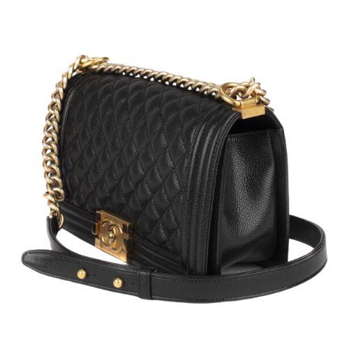 LUXE Lend Designer Handbag Hire Australia Hire Boy chanel handbag, Cavier Leather & gold metal, black — Fashion | CHANEL