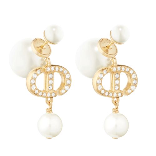 LUXE Lend Designer Handbag Hire Australia - Hire Dior Tribales Earrings Gold-Finish Metal, White Resin Pearls and White Crystals | DIOR