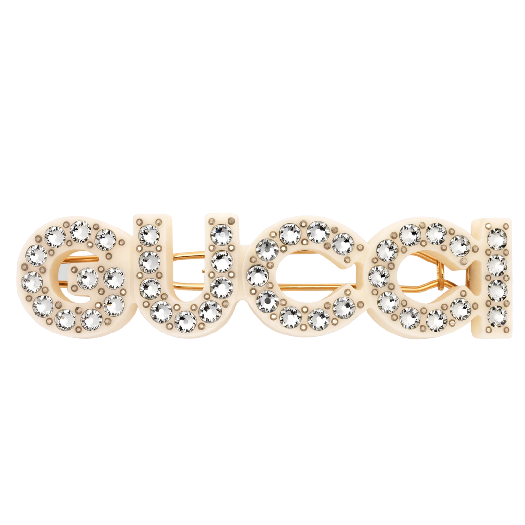 LUXE Lend Designer Handbag Hire Australia - Hire Crystal 'Gucci' hair slide in gold metal | GUCCI Australia