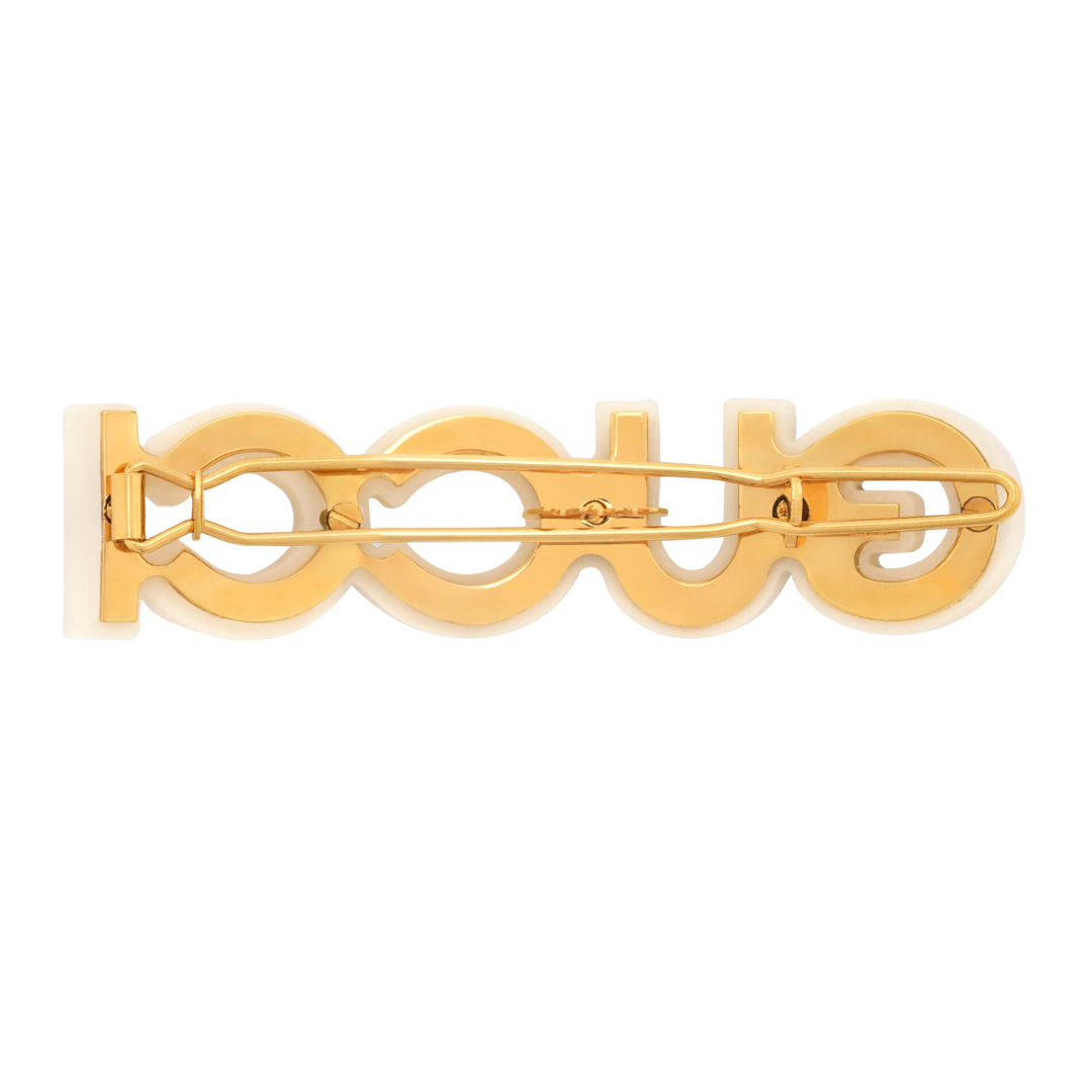 LUXE Lend Designer Handbag Hire Australia - Hire Crystal 'Gucci' hair slide in gold metal | GUCCI Australia