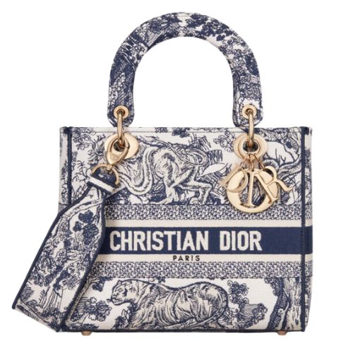 LUXE Lend Designer Handbag Hire Australia - Hire Medium Lady D-Lite Bag Blue Toile de Jouy Embroidery | DIOR