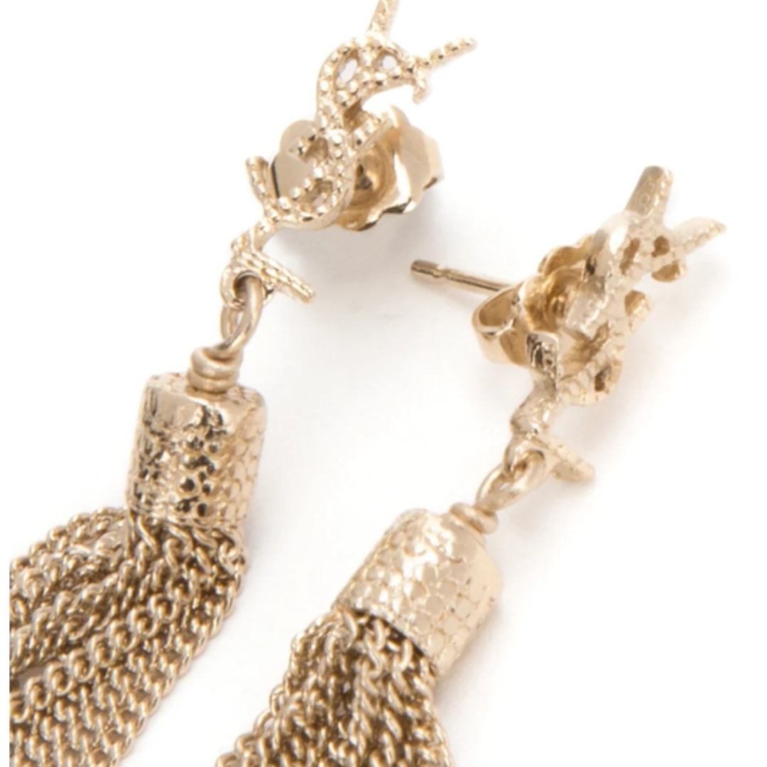 LUXE Lend Designer Handbag Hire Australia, Hire Saint Laurent Loulou Chain Tassel Earrings GOLD l SAINT LAURENT YSL AU 