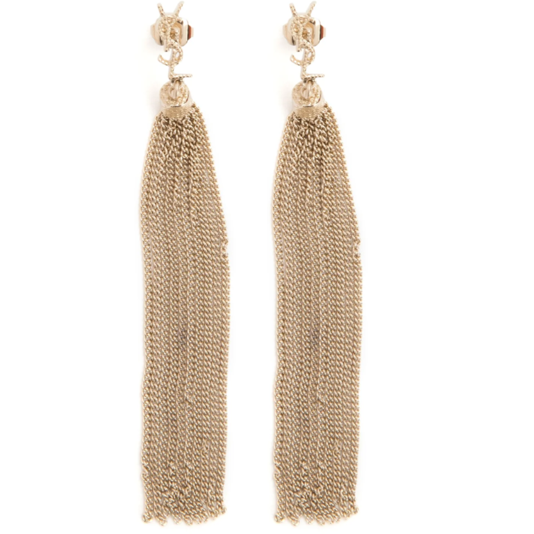 LUXE Lend Designer Handbag Hire Australia, Hire Saint Laurent Loulou Chain Tassel Earrings GOLD l SAINT LAURENT YSL AU 