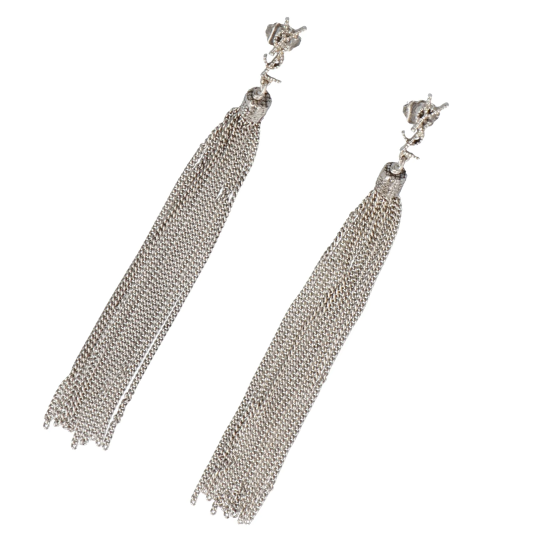 LUXE Lend Designer Handbag Hire Australia, Hire Saint Laurent Loulou Chain Tassel Earrings SILVER l SAINT LAURENT YSL AU 