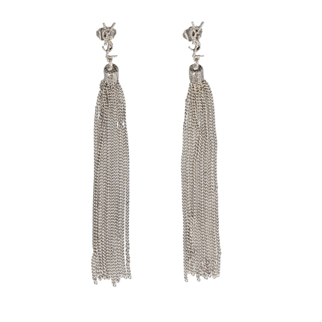 LUXE Lend Designer Handbag Hire Australia, Hire Saint Laurent Loulou Chain Tassel Earrings SILVER l SAINT LAURENT YSL AU