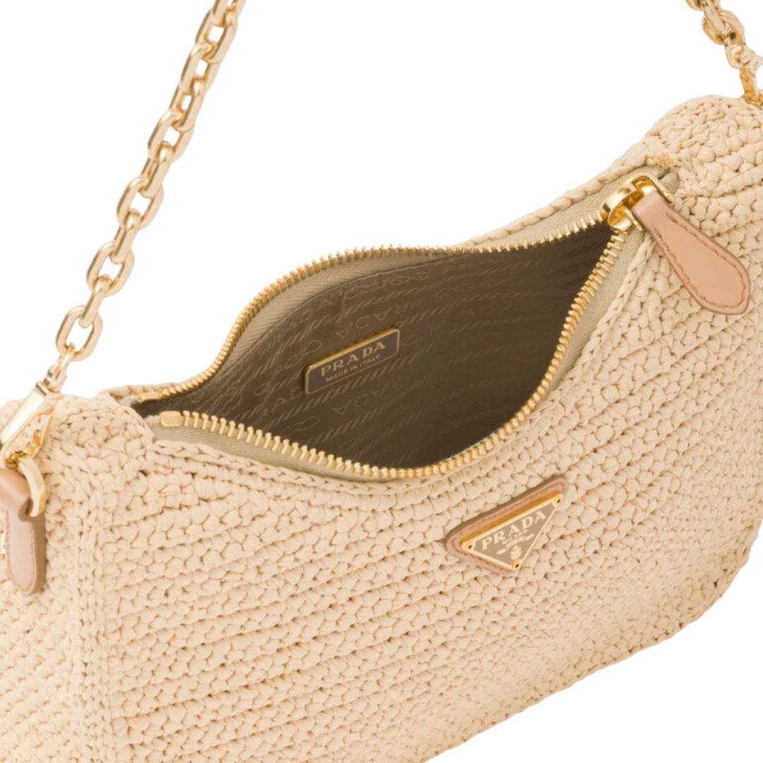 LUXE Lend Designer Handbag Hire Australia, Hire Natural Prada Re-edition 2005 Crochet Bag | PRADA