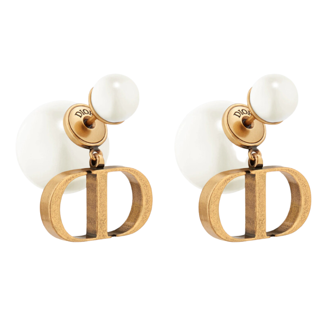 LUXE Lend Designer Handbag Hire Australia - Hire Dior Tribales Earrings Antique Gold-Finish Metal with White Resin Pearls | DIOR