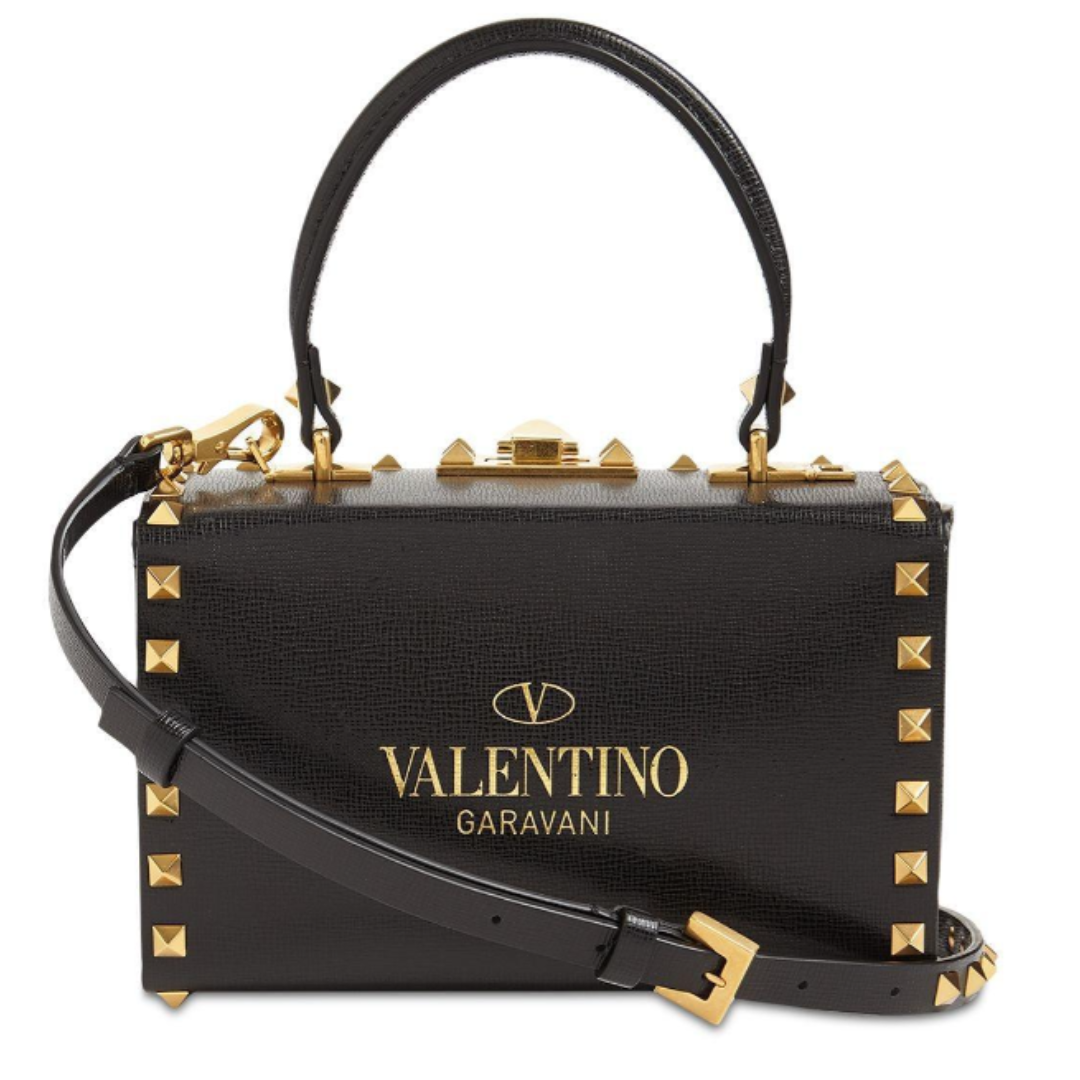 LUXE Lend Designer Handbag Hire Australia, Hire Valentino Garavani Box Rockstud Alcove Leather Shoulder Bag In Nero | Valentino AU 