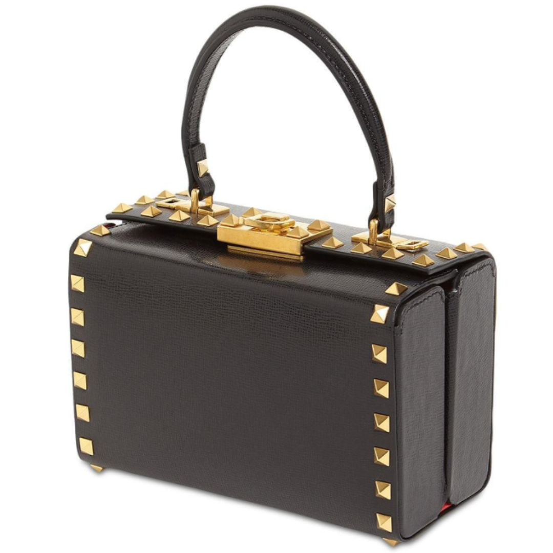 LUXE Lend Designer Handbag Hire Australia, Hire Valentino Garavani Box Rockstud Alcove Leather Shoulder Bag In Nero | Valentino AU 