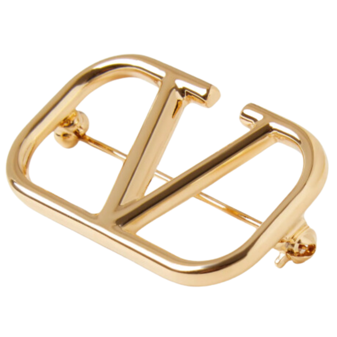 LUXE Lend Designer Handbag Hire Australia, Hire Vlogo Signature Metal Brooch for Woman in Gold | Valentino AU