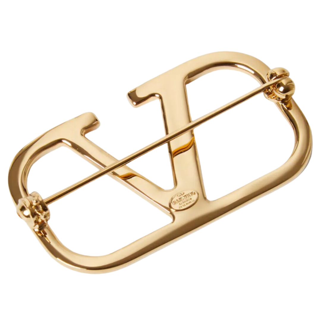 LUXE Lend Designer Handbag Hire Australia, Hire Vlogo Signature Metal Brooch for Woman in Gold | Valentino AU