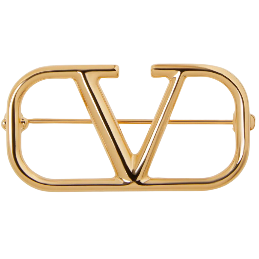 LUXE Lend Designer Handbag Hire Australia, Hire Vlogo Signature Metal Brooch for Woman in Gold | Valentino AU