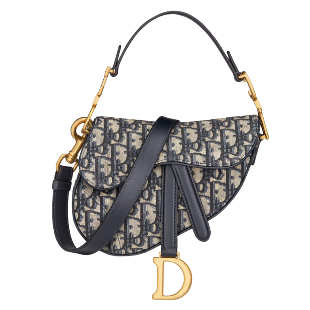 LUXE Lend Designer Handbag Hire Australia - Hire Mini Saddle Bag with Strap Blue Dior Oblique Jacquard | DIOR