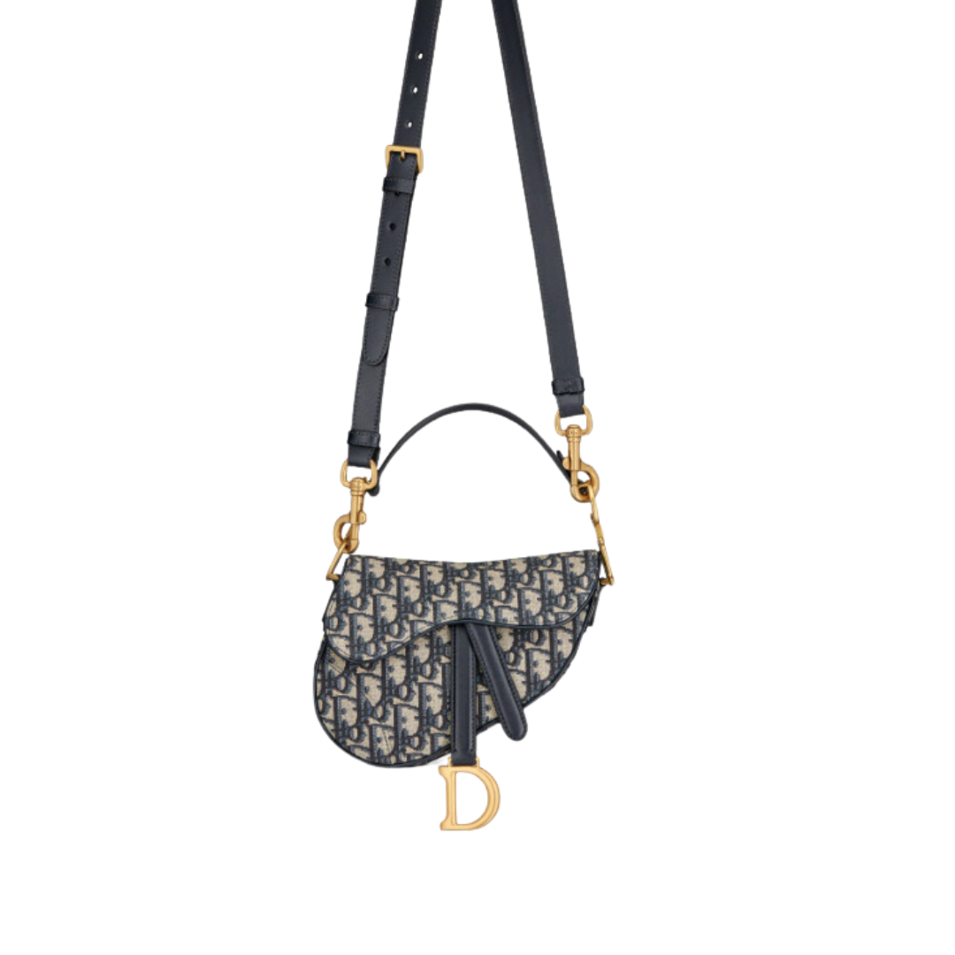 LUXE Lend Designer Handbag Hire Australia - Hire Mini Saddle Bag with Strap Blue Dior Oblique Jacquard | DIOR