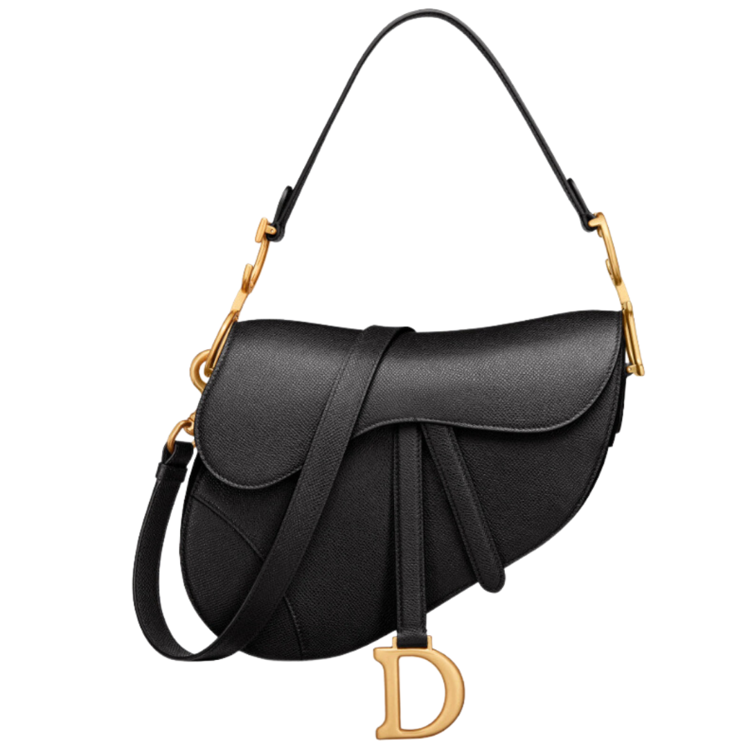 LUXE Lend Designer Handbag Hire Australia - Hire Saddle Bag with Strap Black Grained Calfskin | DIOR