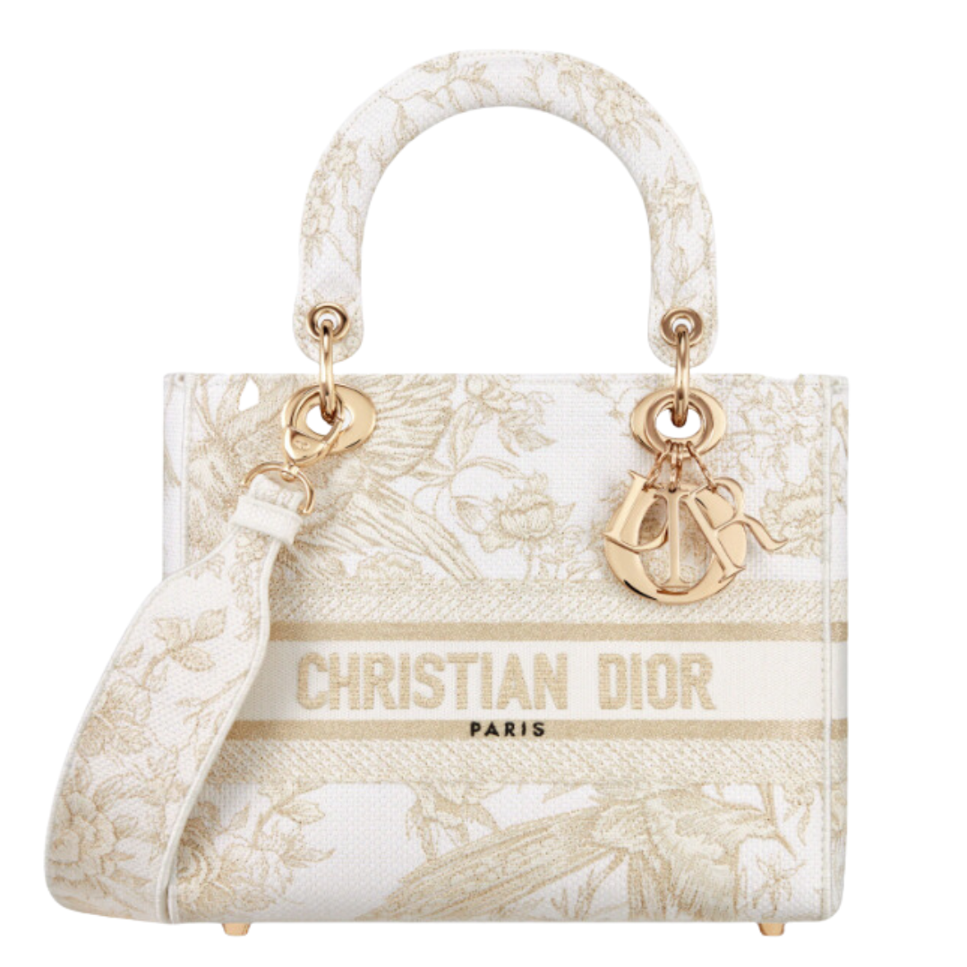 LUXE Lend Designer Handbag Hire Australia - Hire Christian Dior Lady Dior D- Lite Medium Dior Jardin d'Hiver Embroidery with Gold-Tone Metallic Thread l DIOR