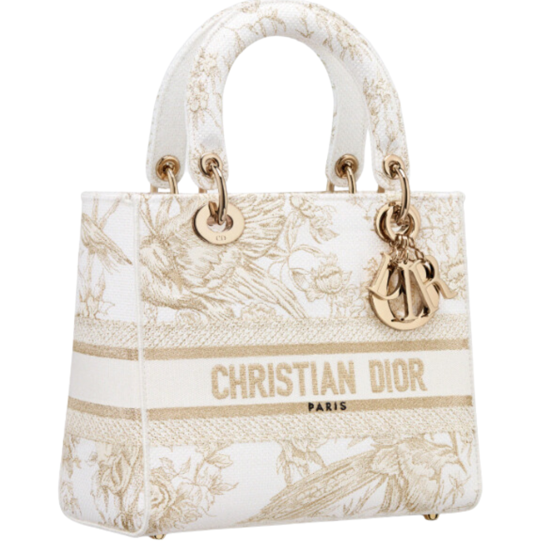 LUXE Lend Designer Handbag Hire Australia - Hire Christian Dior Lady Dior D- Lite Medium Dior Jardin d'Hiver Embroidery with Gold-Tone Metallic Thread l DIOR