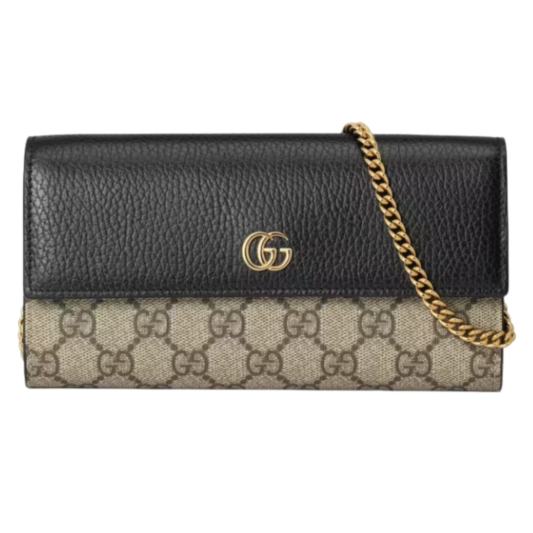 LUXE Lend Designer Handbag Hire Australia - Hire GG Marmont chain wallet in black leather and GG Supreme | GUCCI Australia