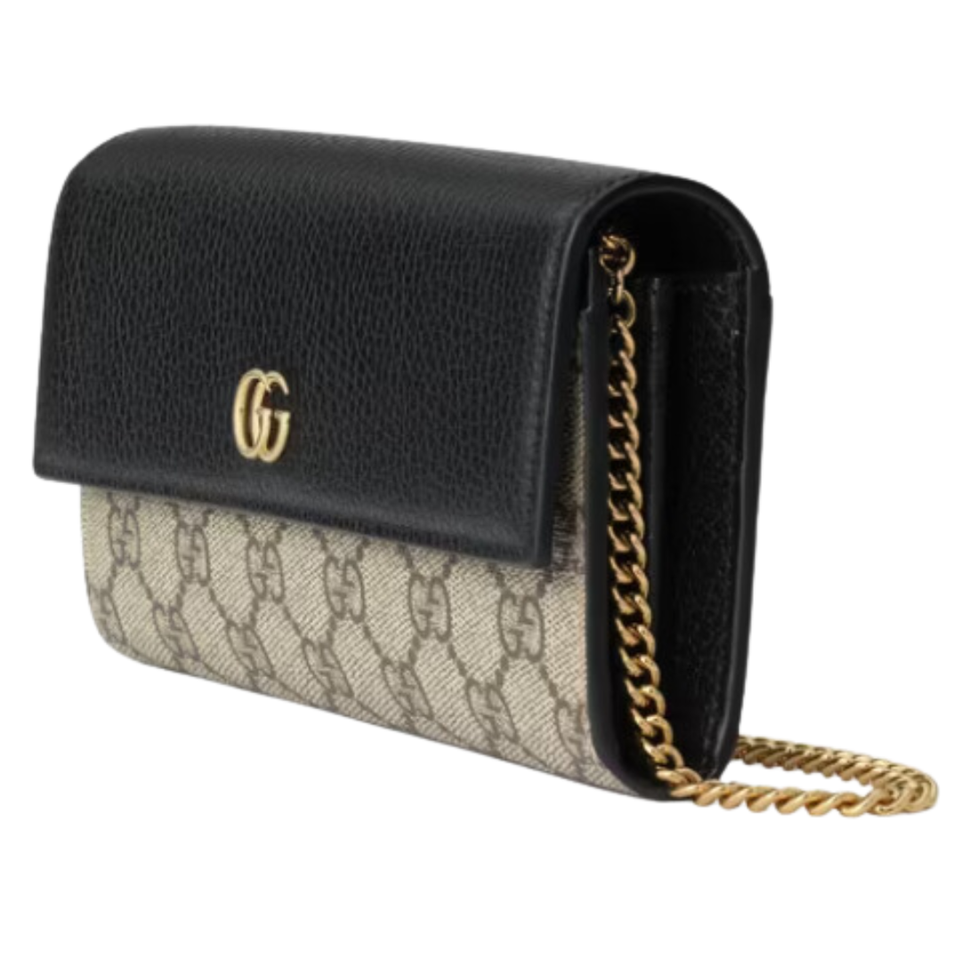 LUXE Lend Designer Handbag Hire Australia - Hire GG Marmont chain wallet in black leather and GG Supreme | GUCCI Australia