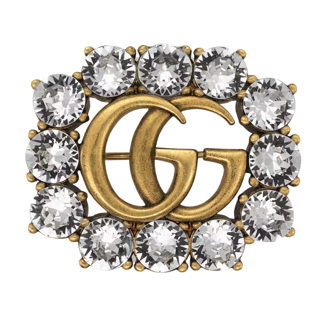 LUXE Lend Designer Handbag Hire Australia - Gucci Metal Double G Brooch With Crystals l GUCCI Australia 