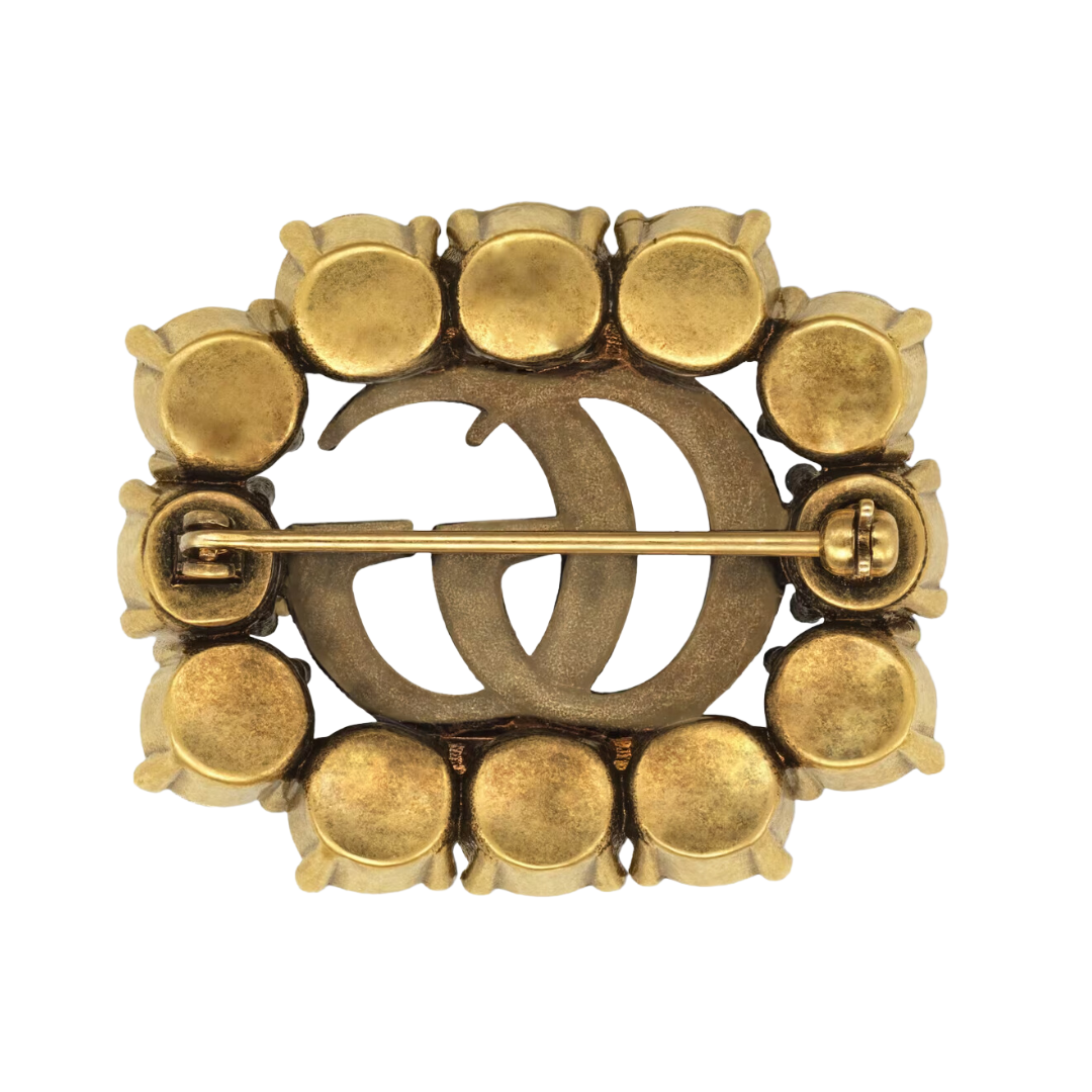 LUXE Lend Designer Handbag Hire Australia - Gucci Metal Double G Brooch With Crystals l GUCCI Australia