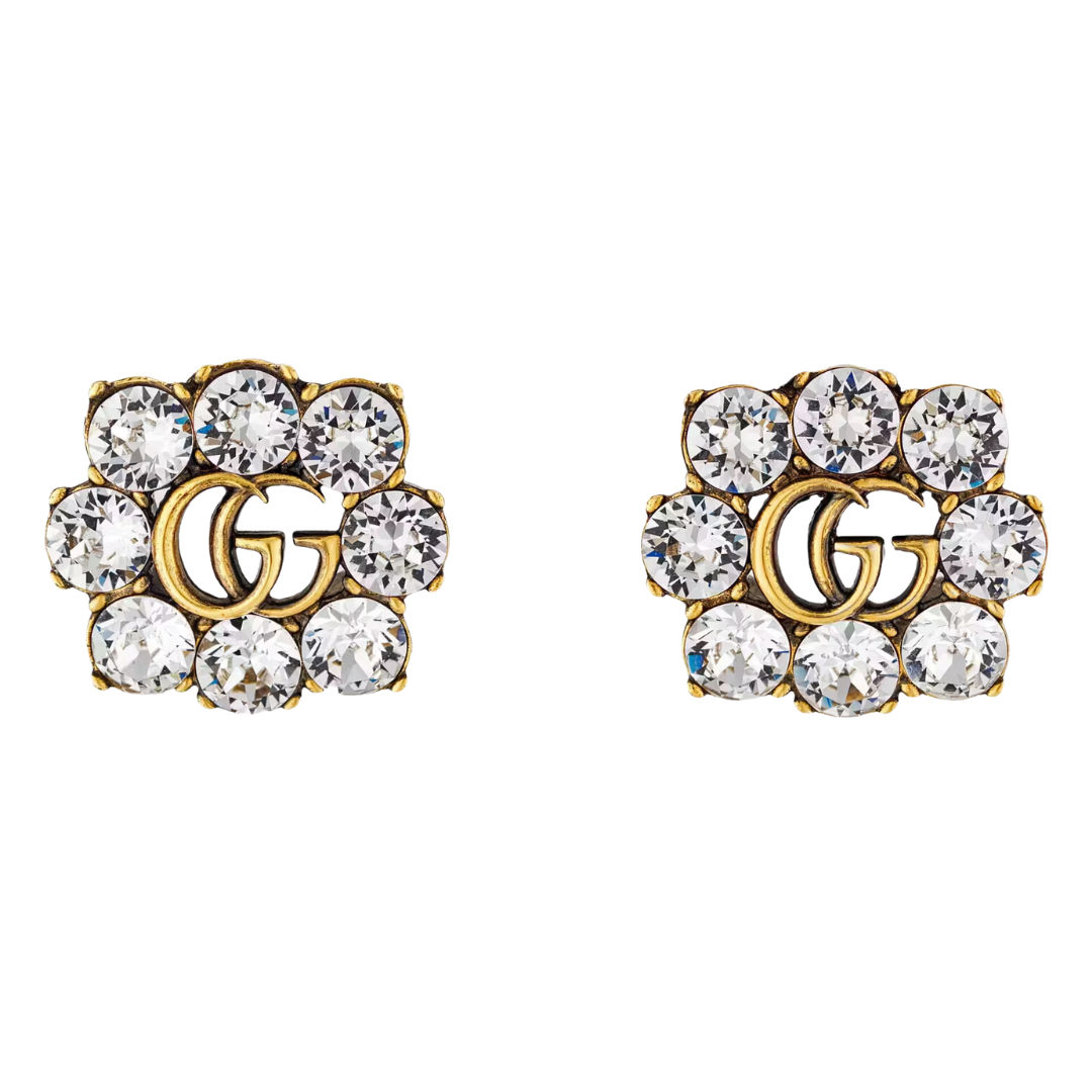 LUXE Lend Designer Handbag Hire Australia - Hire Double G Earrings Aged Gold Finish With Clear Crystals | GUCCI Australia