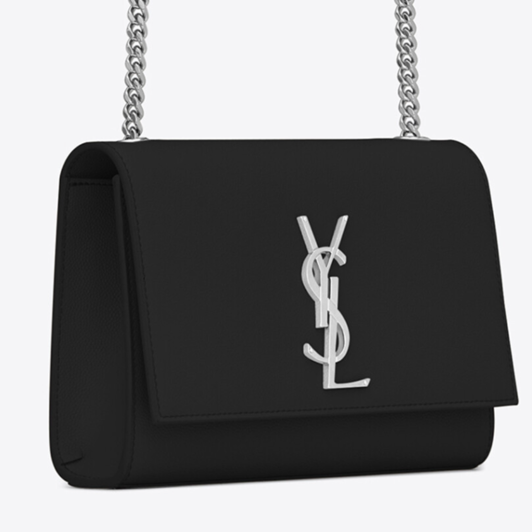 LUXE Lend Designer Handbag Hire Australia, Hire Saint Laurent YSL Medium Kate Handbag Silver and Grain Leather l SAINT LAURENT YSL AU