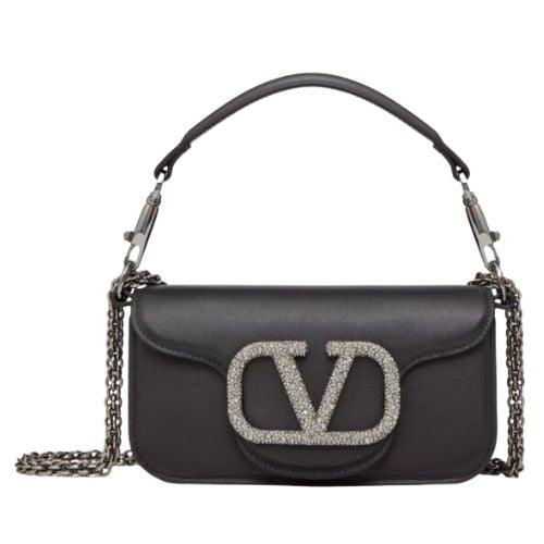 LUXE Lend Designer Handbag Hire Australia, Hire Locò Small Shoulder Bag With Jewel Logo for Woman in Black | Valentino AU