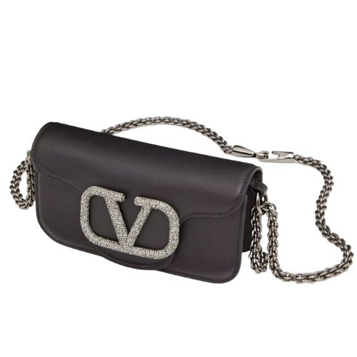 LUXE Lend Designer Handbag Hire Australia, Hire Locò Small Shoulder Bag With Jewel Logo for Woman in Black | Valentino AU