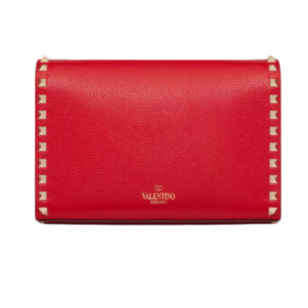 LUXE Lend Designer Handbag Hire Australia, Hire Small Rockstud Grainy Calfskin Crossbody Bag for Woman in Rouge Pur | Valentino AU