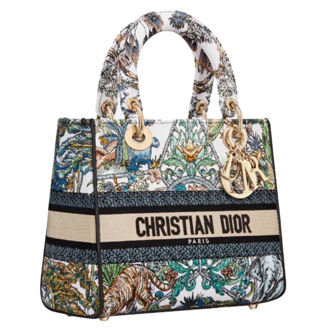 LUXE Lend Designer Handbag Hire Australia - Hire Medium Lady D- Lite Bag White Multicolour Etoile De Voyage Embroidery 