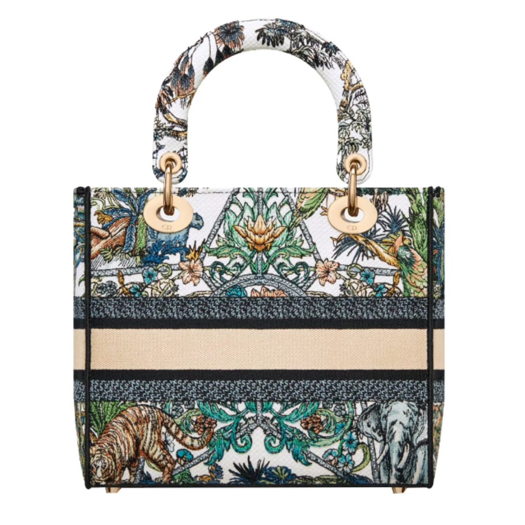 LUXE Lend Designer Handbag Hire Australia - Hire Medium Lady D- Lite Bag White Multicolour Etoile De Voyage Embroidery 