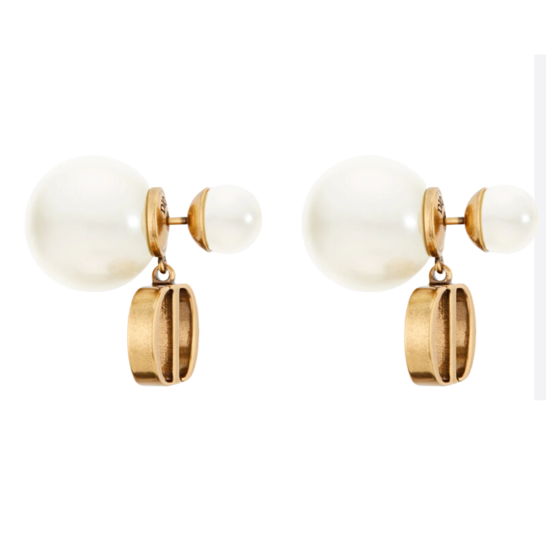 LUXE Lend Designer Handbag Hire Australia - Hire Dior Tribales Earrings Antique Gold-Finish Metal with White Resin Pearls | DIOR